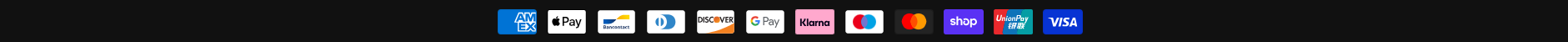 Accepted payment methods: Amex, Apple Pay, Bancontact, Diners Club, Discover, Google Pay, Klarna, Maestro, Mastercard, Shop Pay, UnionPay and Visa